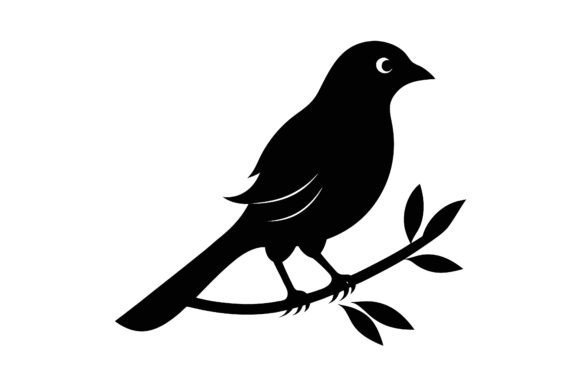 Bird on Branch Clip Art Black