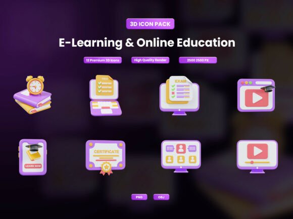 E-Learning 3D Icons for Modern Digital Education