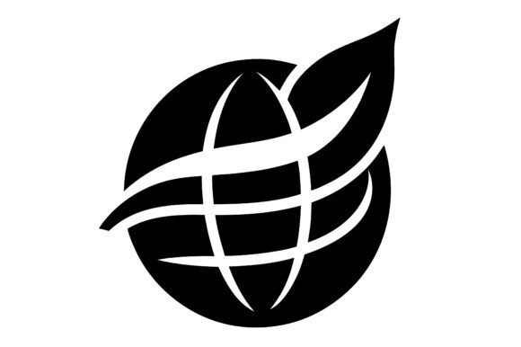 Globe Icon Wrapped in a Single Leaf Black
