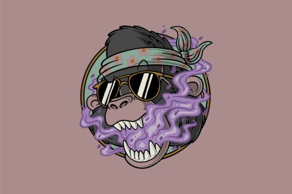 Hippie Gorilla Head with Purple Smoke: A Bold Visual Identity for Creative Brands