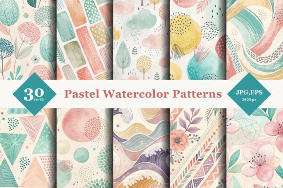 Pastel Watercolor Seamless Patterns 02: Soft, Versatile Designs for Creative Projects