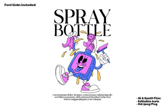 Retro Cartoon Happy Spray Bottle Mascot