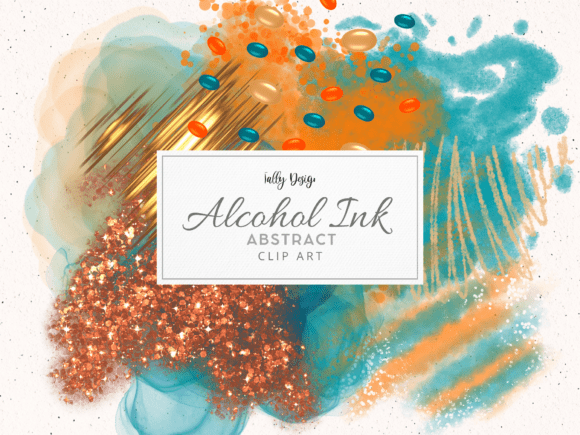Teal Orange Alcohol Ink Clip Art: Creative Design Resources for Diverse Projects
