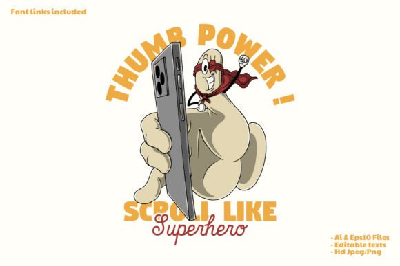 Thumb Hero Mascot Holding Smartphone: Elevating Brand Identity with a Dynamic Visual Asset