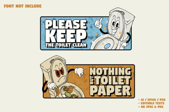 Unleash Your Brand’s Personality with the Funny Retro Cartoon Toilet Signs Set